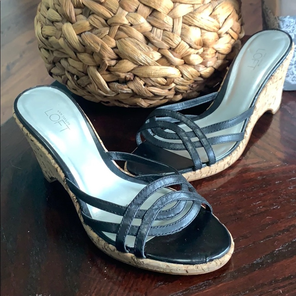 Loft black leather and cork 3 inch espadrille